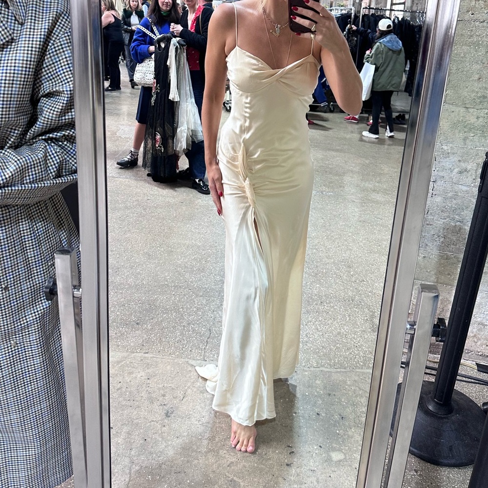 Elegant Vintage Cream Satin Slip Gown